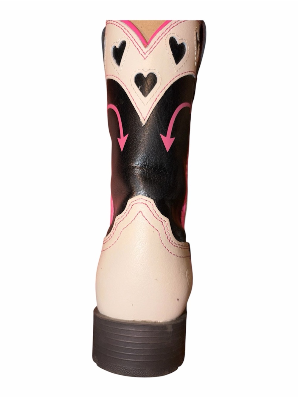 Ariat Girls' Black, Cream & Pink Heart Western Boots with Turquoise Accents - Picture 5 of 12